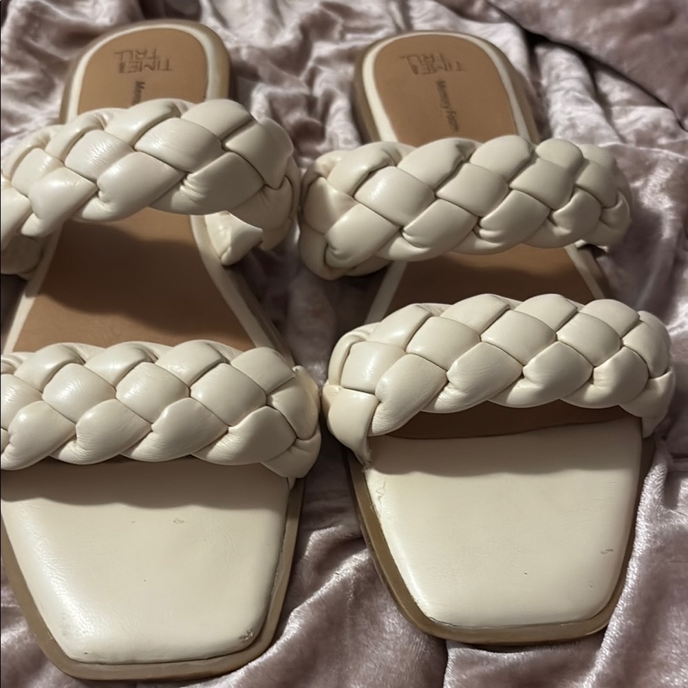 Time and Tru Cream Braided Sandals with Flat Sole